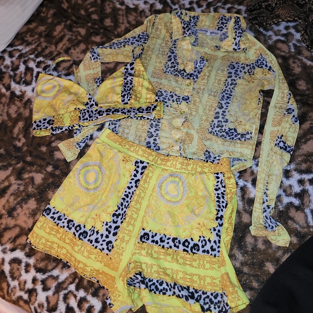 Versace Style Print Baroque leopard print 3-piece set